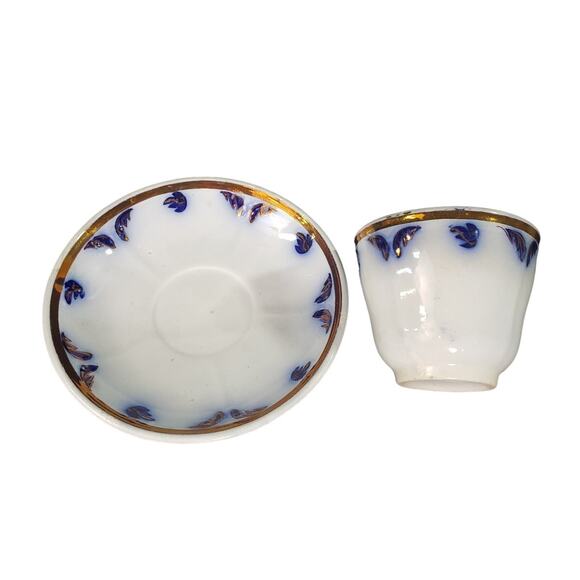 Antique Blue Flow Cup and Saucer Metallic Trim Soup Cup - Picture 2 of 8